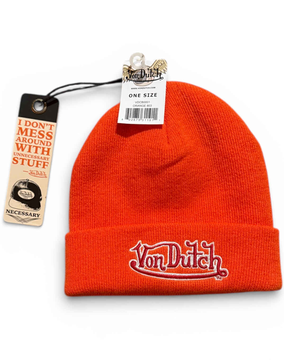 Von Dutch Orange Embroidered Beanie Hat ( New )