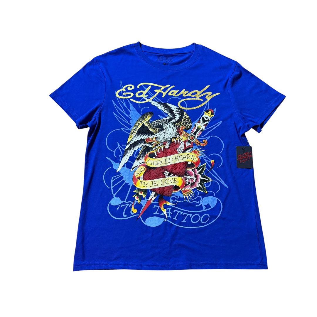 Ed Hardy Blue Graphic with rhinestones Print Men's T-Shirt